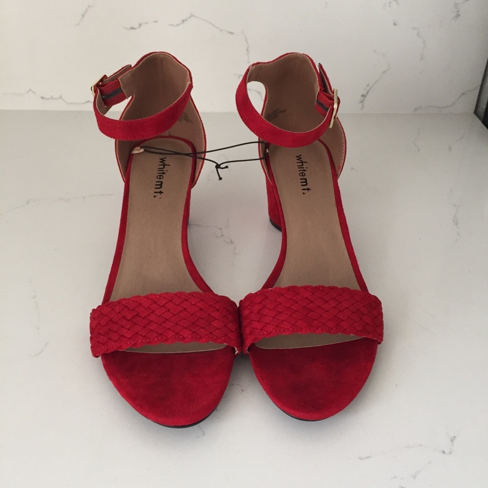 New White Mt. Red Chunky Ankle Strap Heel Size 11 - Picture 2 of 6